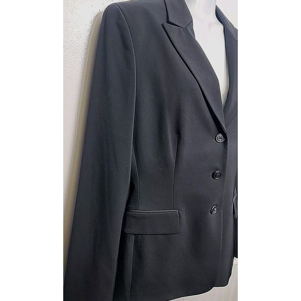 Tahari Women Blazer Jacket M 8 Black 3 Button Stretch Knotched Collar Lined - Picture 2 of 14